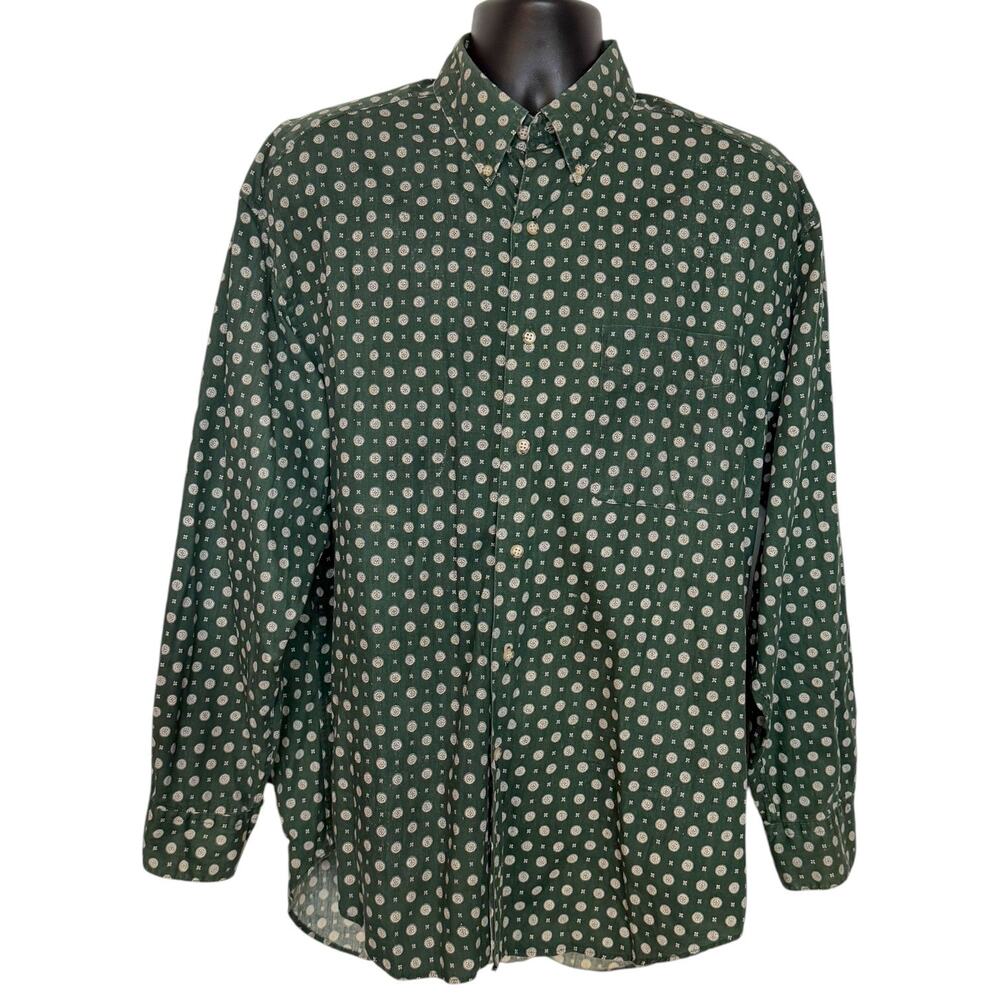 VTG 90s Gap Men L Green Medallion Geometric Print Cotton Button Down Shirt Large